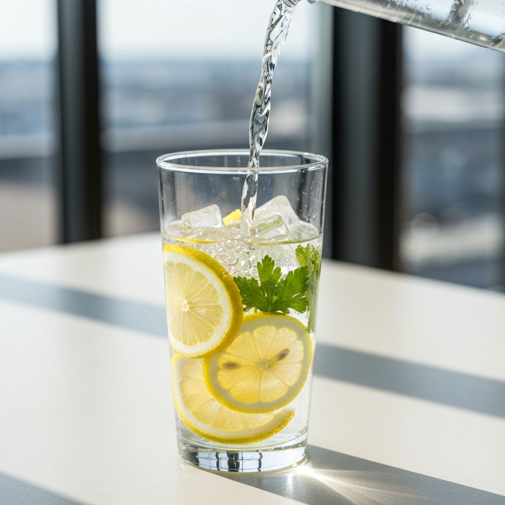 Fresh water with lemon and herbs